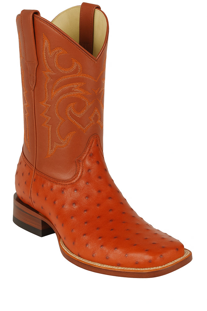 Men's Los Altos Ostrich Skin Wide Square Toe Boots - B