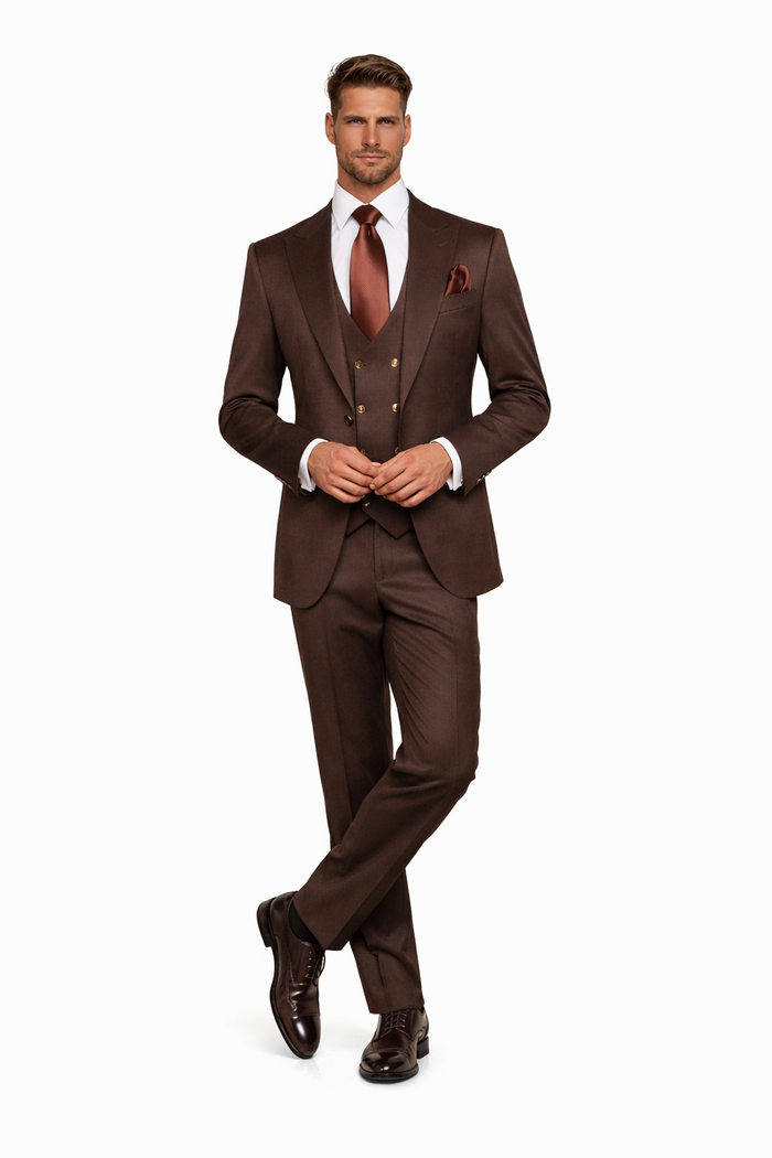 Espresso Regent Textured 3-Piece Prestige Suit by Rossiman