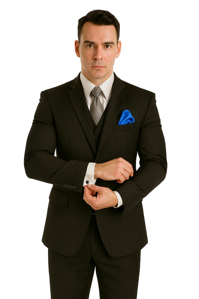 Men's Black Big & Tall 3 Piece Executive Pinstripe Suit