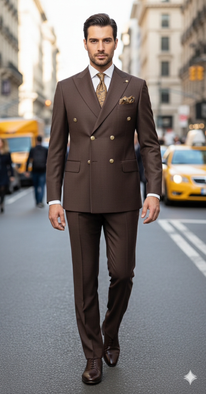 Mens Double Breasted Suits Gold Buttons -  Brown Suit - Double Breasted Blazer