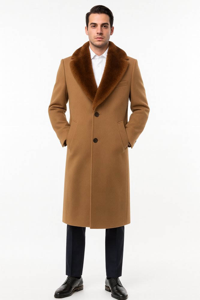 Mens Full Length and Cashmere Overcoat - Winter Topcoats - Dark Brown Coat