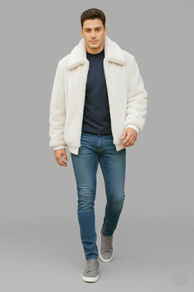 Men's Black Faux Fur Overcoat – Fuzzy Warm Winter Jacket Style