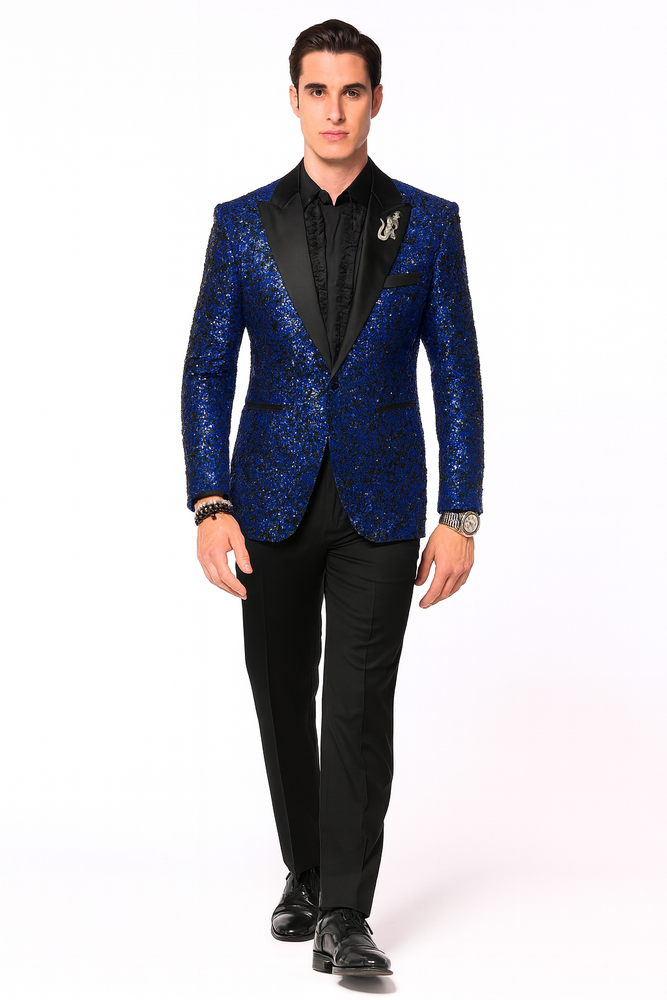 Glitter Sparkly Royal ~ Black Men's Sequin Paisley Dinner Jacket Tuxedo
