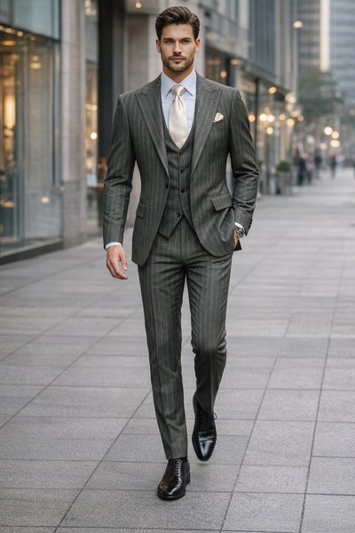 Slate Meridian Grey Pinstripe 3-Piece Signature Suit by Rossiman