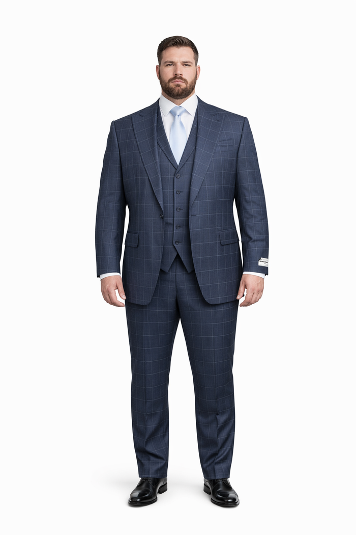 Navy Gridline Windowpane 3-Piece Modern Executive Suit by Rossiman