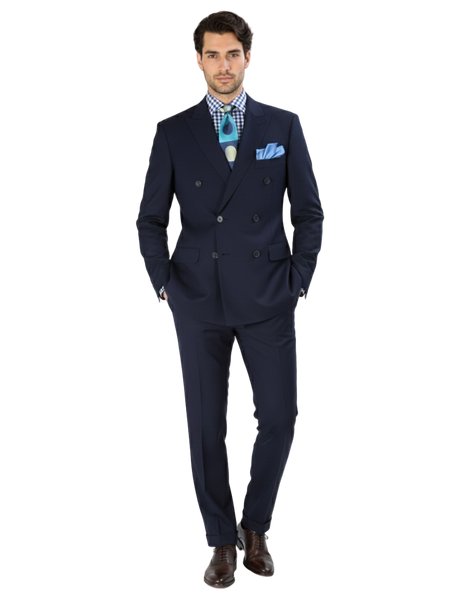 Double Breasted Suits - Vested Suits Wool Fabric - Apolo King Brand - Navy Suit