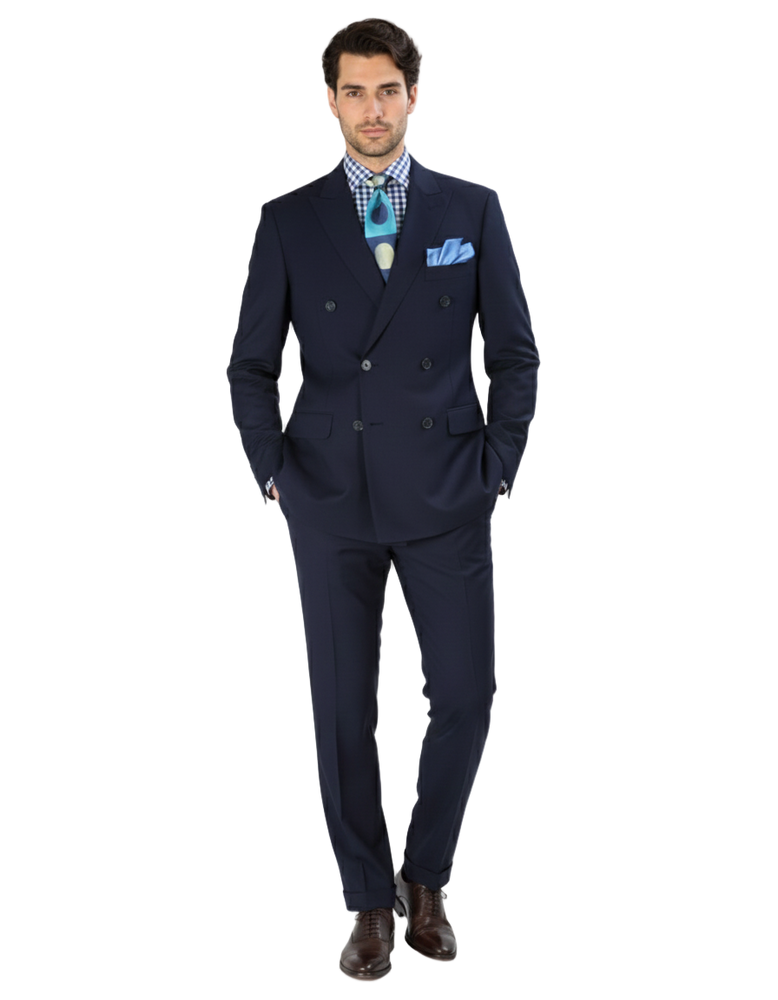 Double Breasted Suits - Vested Suits Wool Fabric - Apolo King Brand - Navy Suit