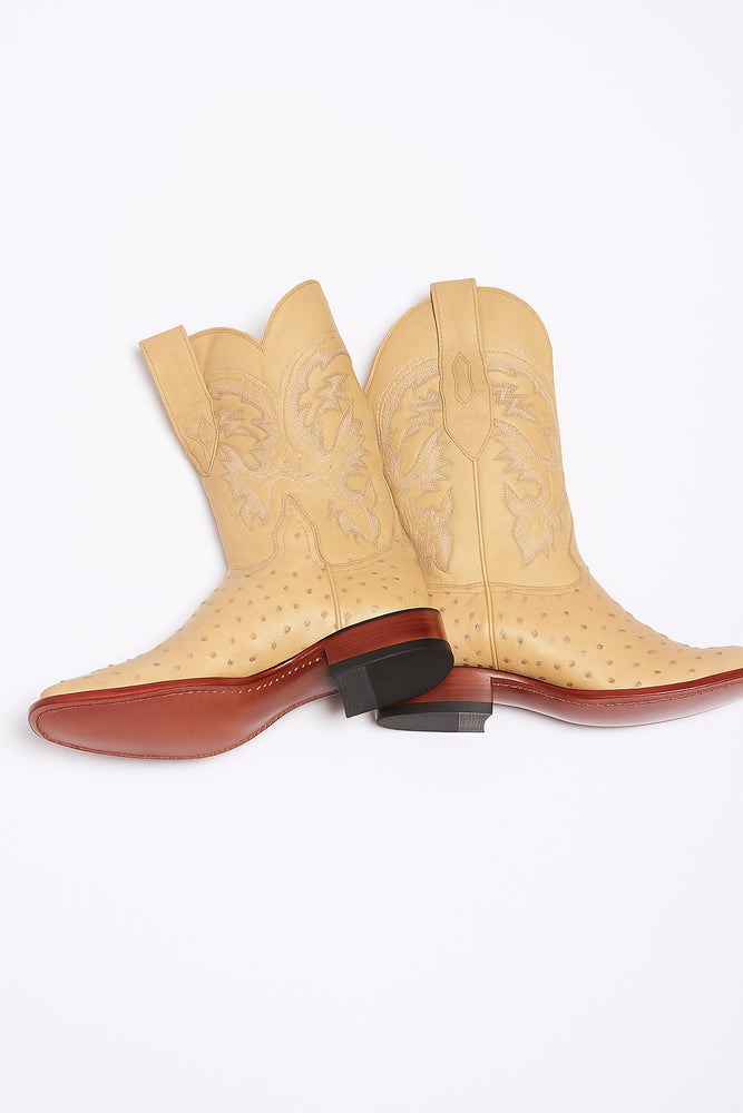 Men's Los Altos Ostrich Skin Wide Square Toe Boots - B