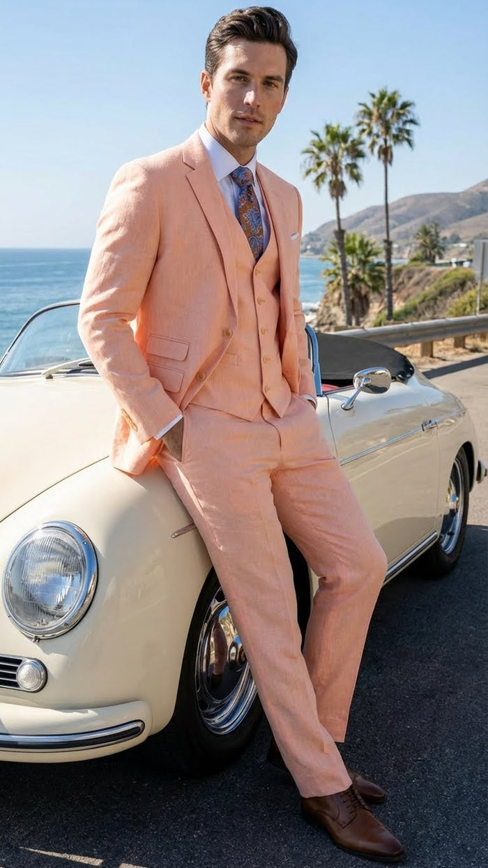 Men’s peach suit, 3 piece suit for men
