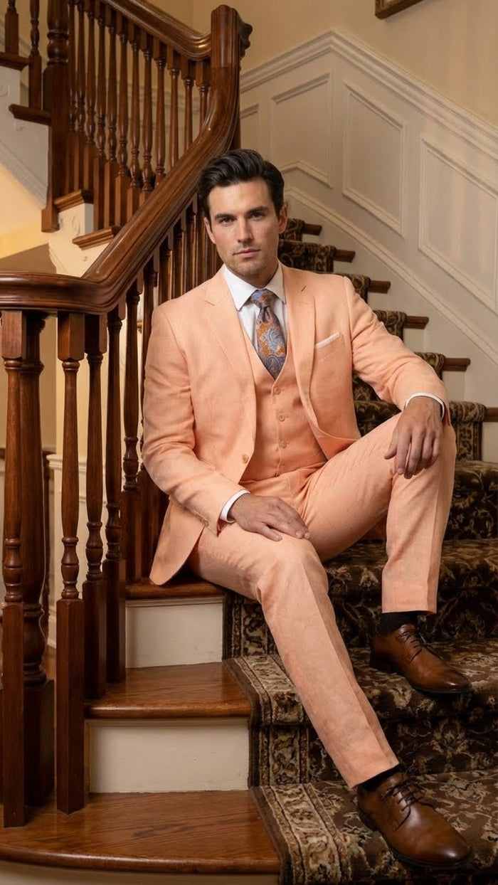 Men’s peach suit, 3 piece suit for men