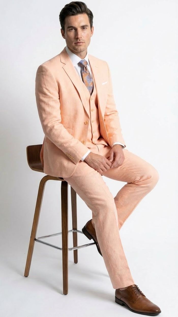 Men’s peach suit, 3 piece suit for men