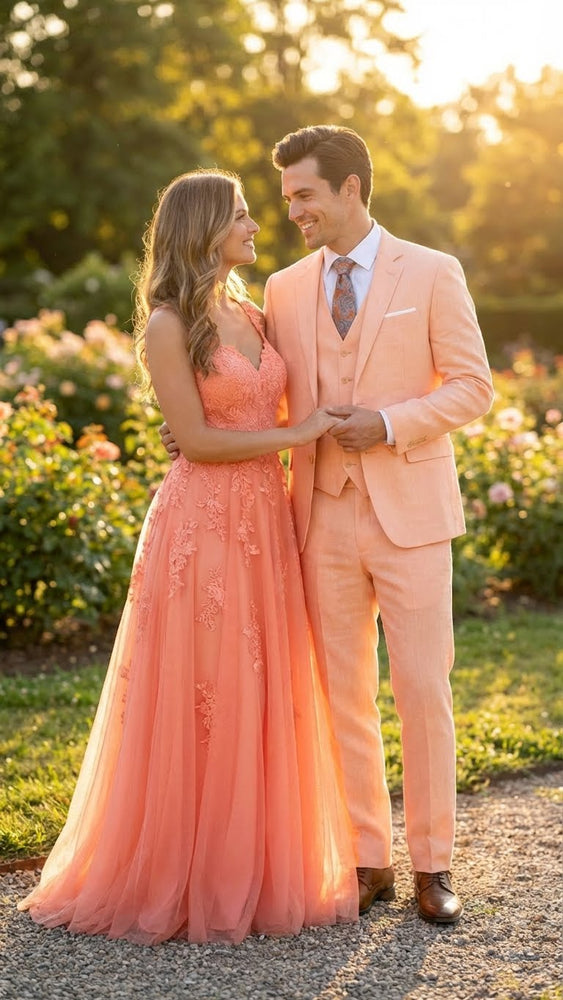 Men’s peach suit, 3 piece suit for men