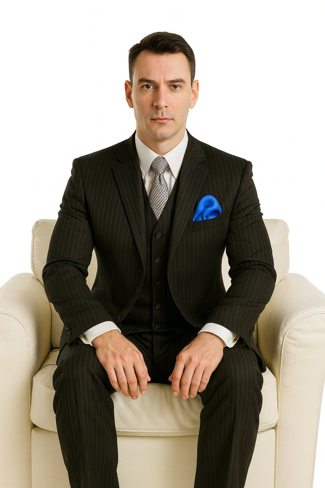 Men's Black Big & Tall 3 Piece Executive Pinstripe Suit