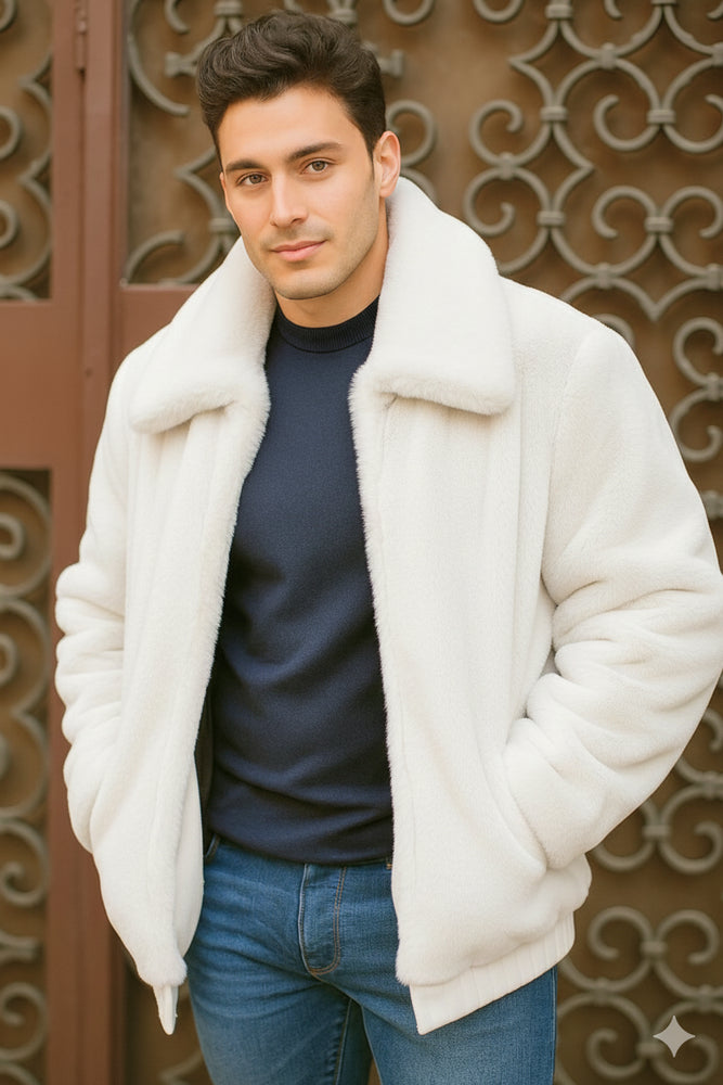 Men's Black Faux Fur Overcoat – Fuzzy Warm Winter Jacket Style