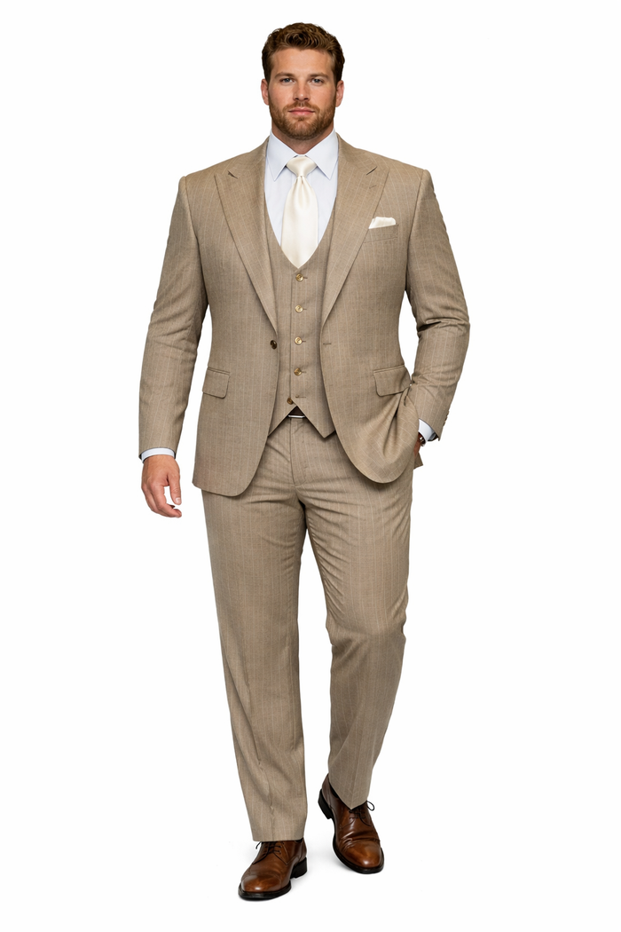 Sandstone Legacy Tan Pinstripe 3-Piece Artisan Suit by Rossiman