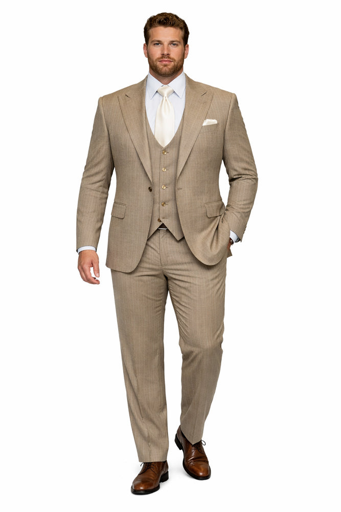 Sandstone Legacy Tan Pinstripe 3-Piece Artisan Suit by Rossiman