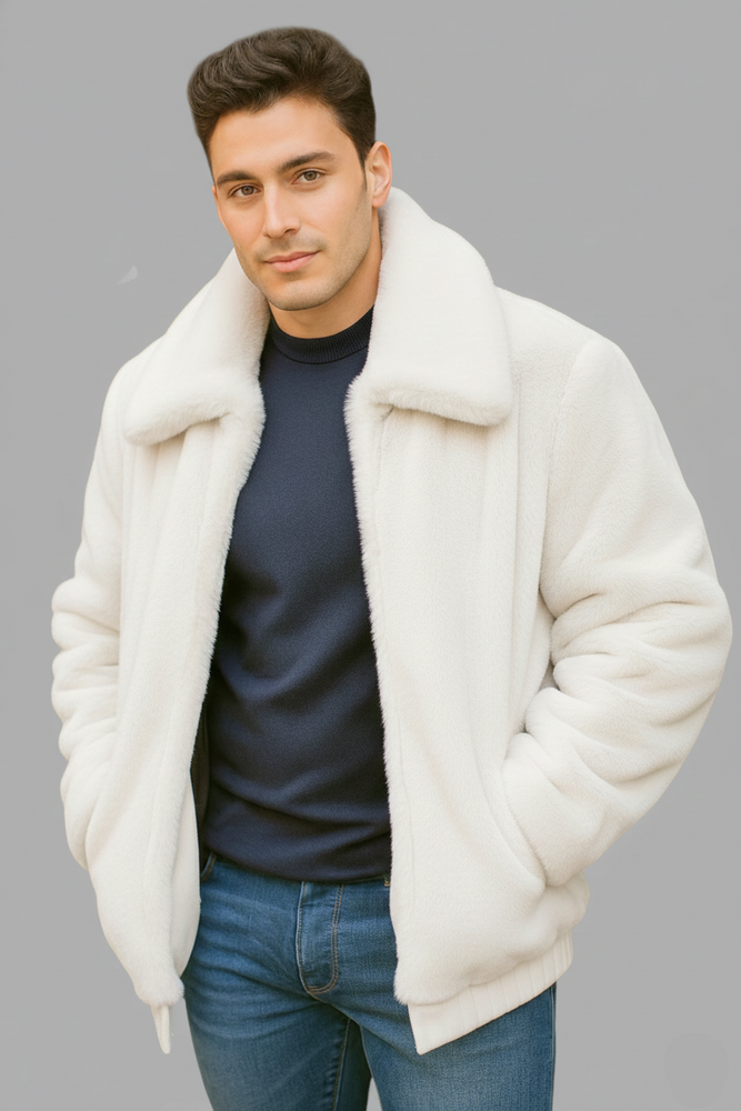 Men's Black Faux Fur Overcoat – Fuzzy Warm Winter Jacket Style