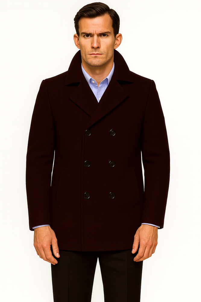 Men's Dark Brown Wool Fabric Big and Tall Men's Peacoat