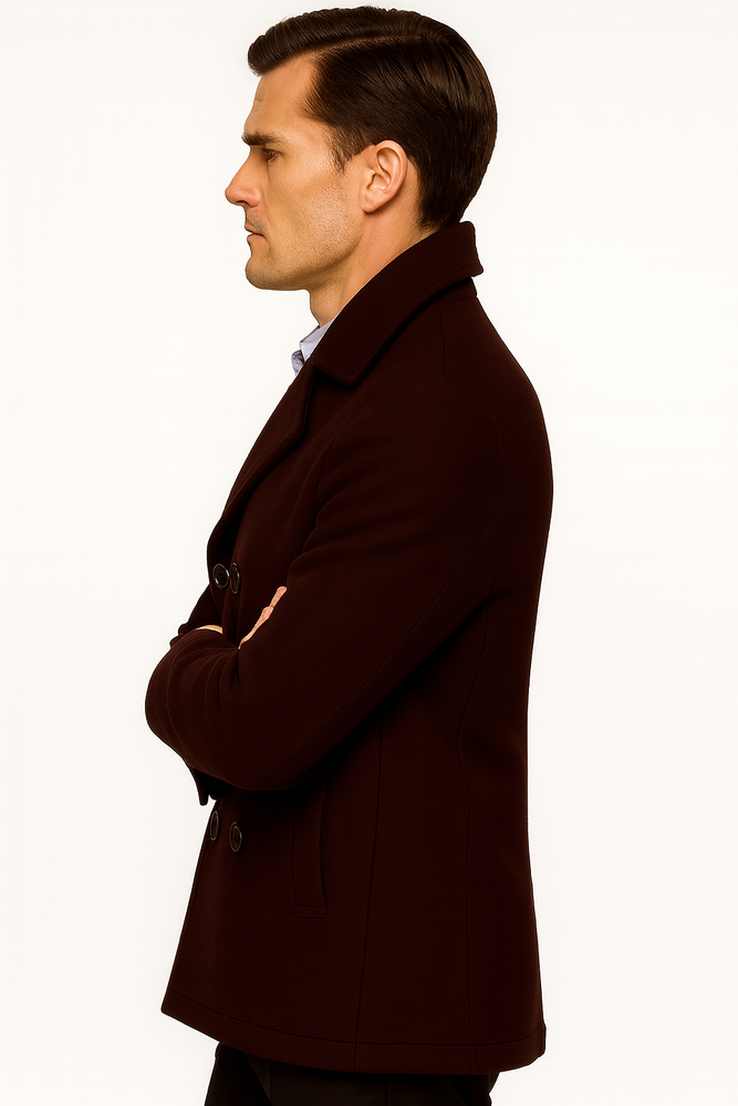 Men's Dark Brown Wool Fabric Big and Tall Men's Peacoat