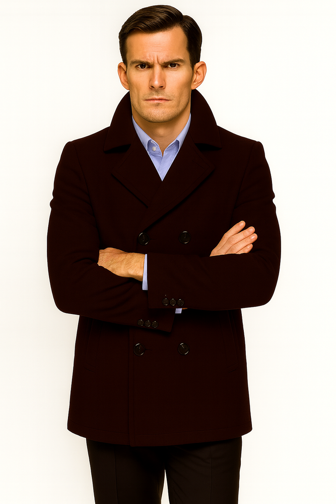 Men's Dark Brown Wool Fabric Big and Tall Men's Peacoat