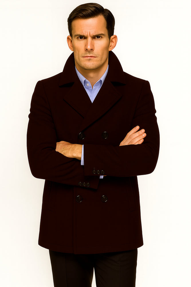 Men's Dark Brown Wool Fabric Big and Tall Men's Peacoat