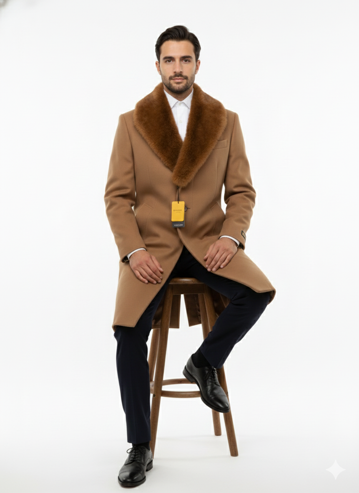 Mens Full Length and Cashmere Overcoat - Winter Topcoats - Dark Brown Coat