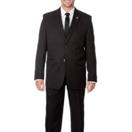 Mens Three Piece Suit - Vested Suit Mens Black with Red Stripe ~ Pinstripe 3-piece Vested Suit