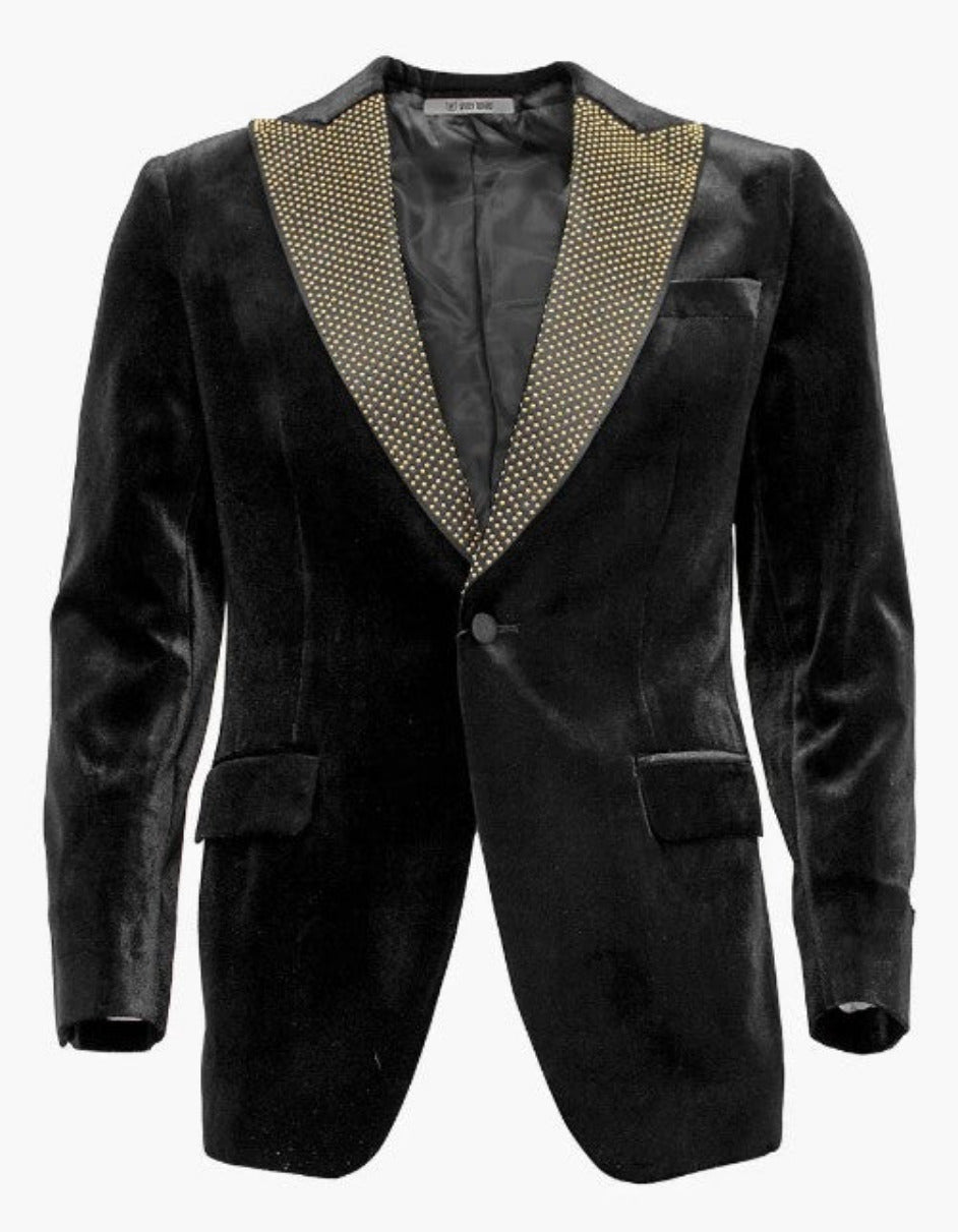 Men's Gold Tuxedo Jacket with Fancy Velvet Feel Pattern - Blazer - Prom - Wedding main image 1