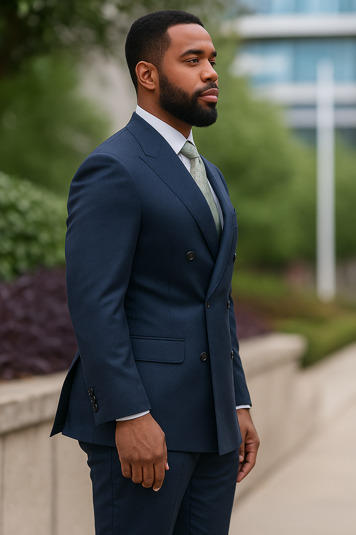 Mens Double Breasted Suit in Cobalt Blue Indigo Color - Modern Fit Side Vented Sapphire Color
