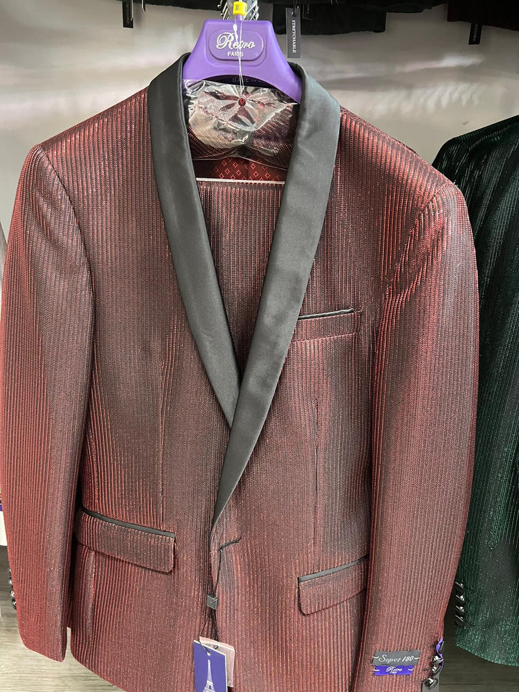Mens Burgundy Shiny Stripe Tuxedo Jacket – Slim Fit Satin Lapel Dinner Blazer for Formal Events