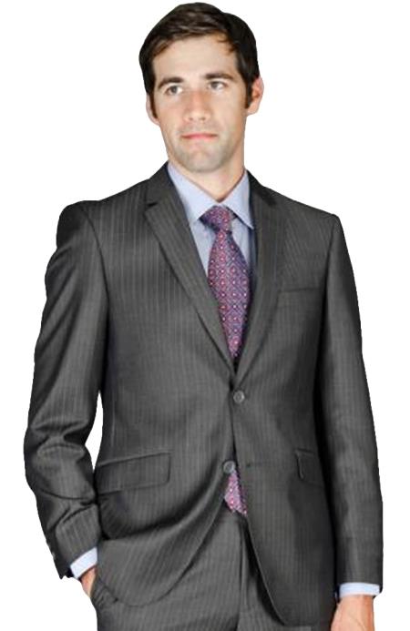 Men's Slim Fit Charcoal Stripe ~ Pinstripe Wool and Silk Blend Suit
