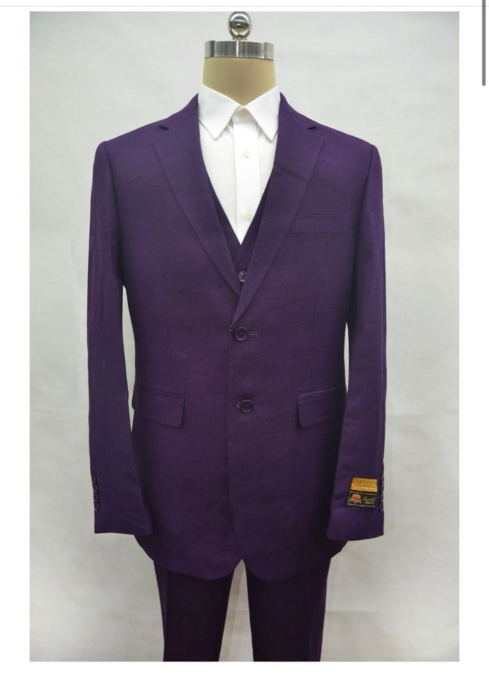 Men’s Classic Three-Piece Purple Suit – Formal Slim Fit Set with Vest
