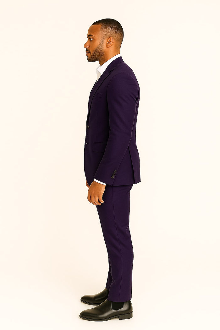 Men’s Classic Three-Piece Purple Suit – Formal Slim Fit Set with Vest
