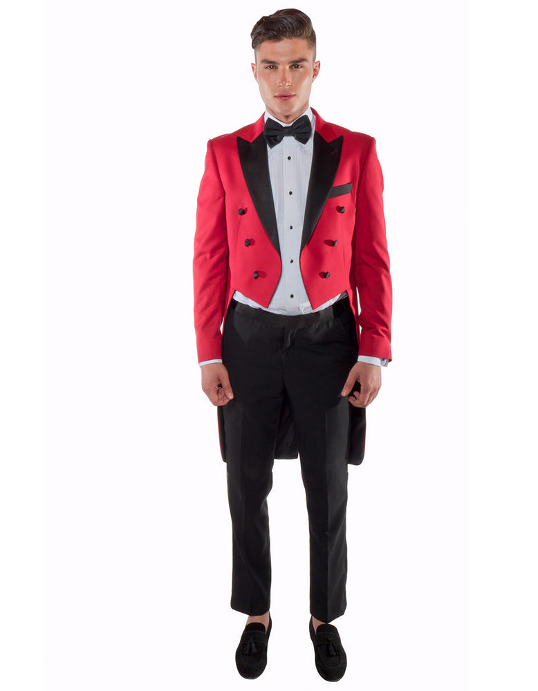 Mens Modern Tail Prom 2026 Tuxedo in Red & Black