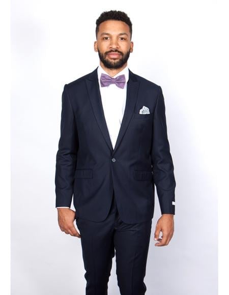 Rossiman Rossi Navy Blue Slim Fit Suit | Peak Lapel Tailored Formalwear for Men – Italian 3-Piece Luxury Suit