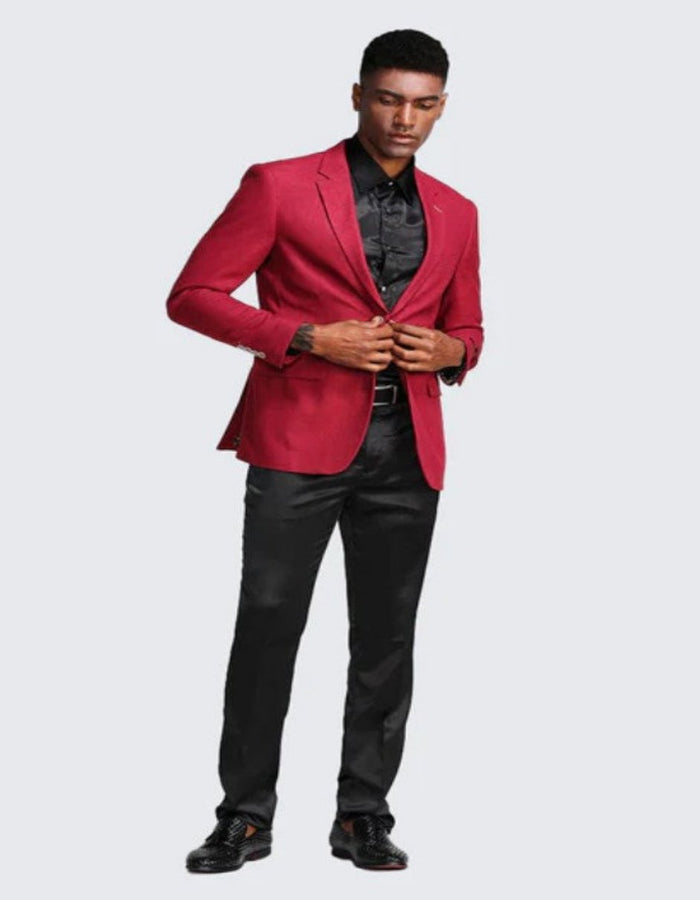 Red Two Button Slim Fit Two Button Notch Lapel - Wedding - Prom 2026
