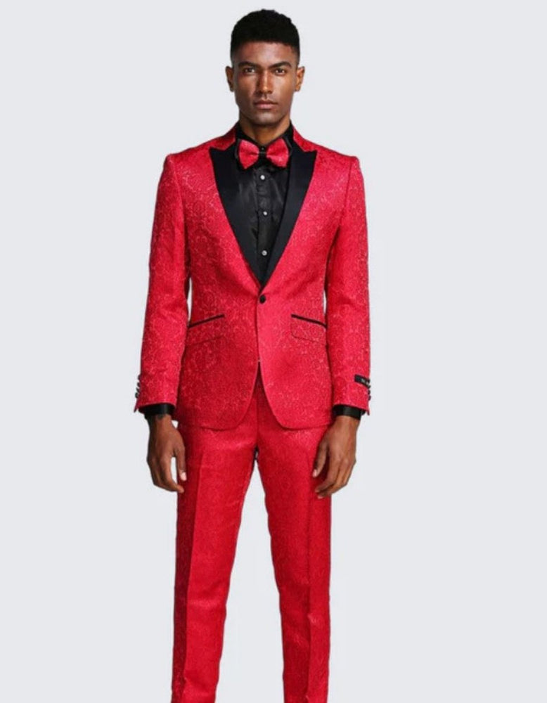Red Paisley Slim Fit Tuxedo Three Piece Set - Wedding - Prom 2026