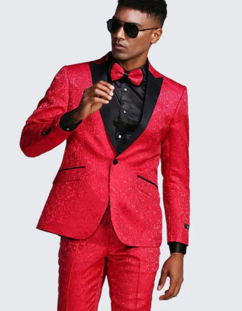 Red Paisley Slim Fit Tuxedo Three Piece Set - Wedding - Prom 2026