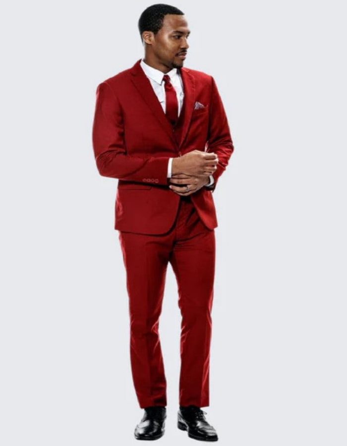 Red Skinny Fit Suit Three Piece Set Notch Label - Separates - Wedding - Prom 2026