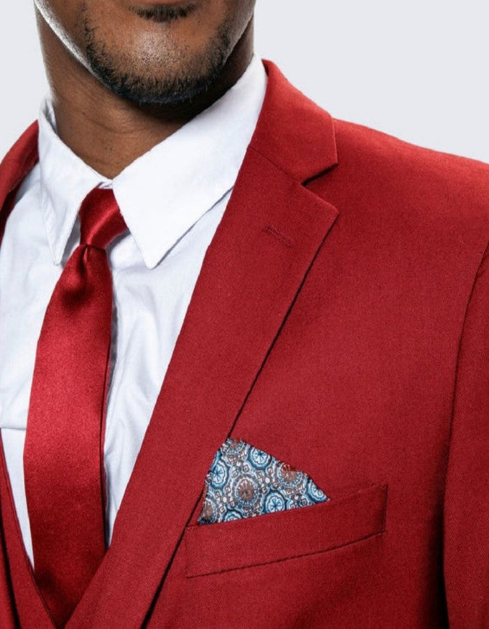 Red Skinny Fit Suit Three Piece Set Notch Label - Separates - Wedding - Prom 2026