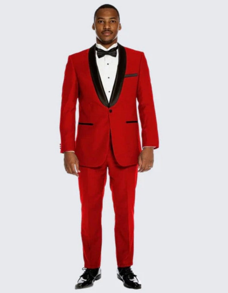 Red Tuxedo with Black Shawl Lapel Slim Fit One Button - Wedding - Prom 2025