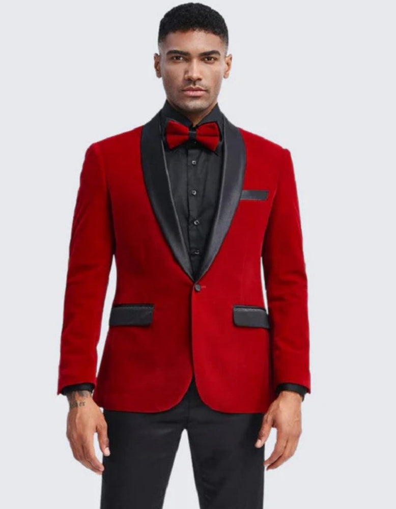 Red Velvet Tuxedo Jacket Slim Fit with Shawl Lapel - Wedding - Prom 2026