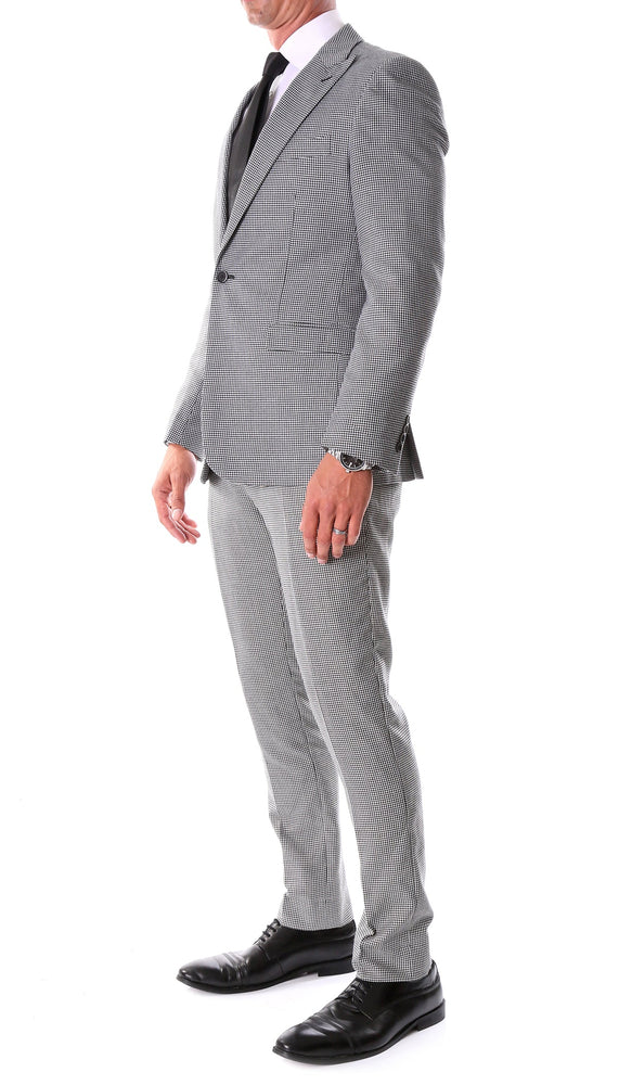 Mens Slim Fit Houndstooth Peak Lapel 2pc Suits