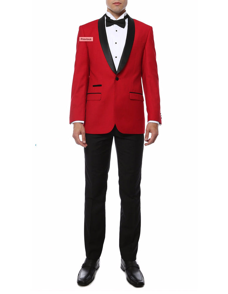 Mens Slim Fit Shawl Prom 2026 Tuxedo in Red