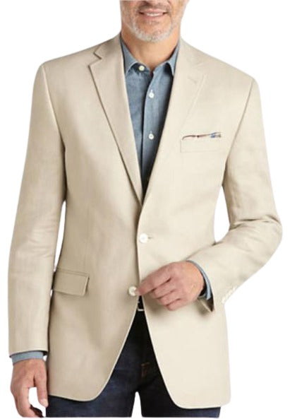 Mens 3 Button Blazer - Three Button Tan - Beige Sport Coat - Side Vented - Wool Blazer