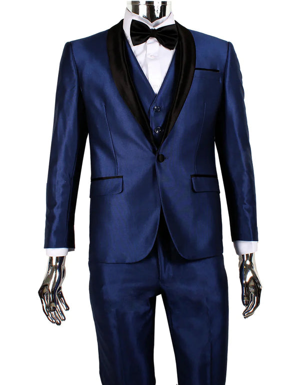 Dark Navy Blue Suit For Men and White Trim Lapel Tuxedo Looking Suit Side Vented Wedding /Prom 2026 Fashion tweed