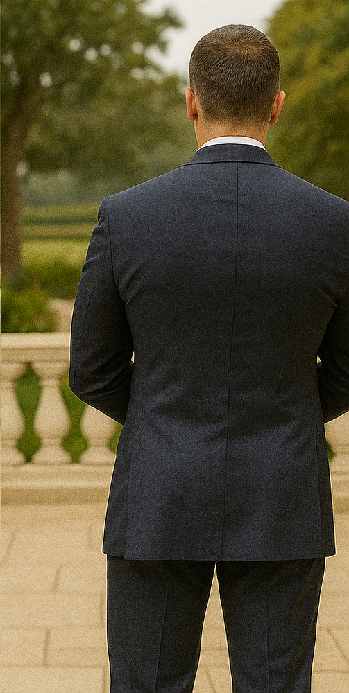 Mens 100% Wool 2 Piece Suit - Wide Peak Lapel Navy