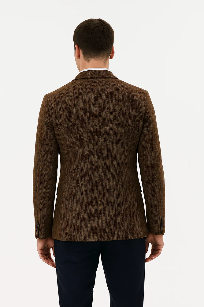 Mens Blazer Tweed Blazer Herringbone Blazer - Z-Dark Brown