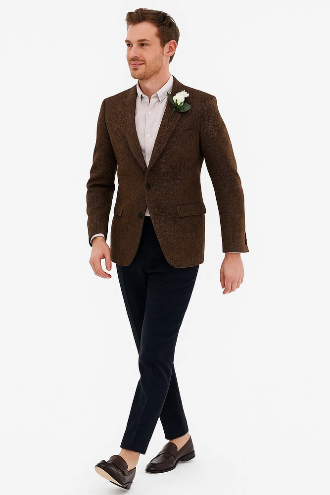 Mens Blazer Tweed Blazer Herringbone Blazer - Z-Dark Brown