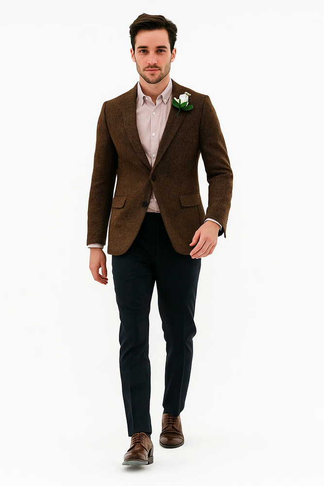Mens Blazer Tweed Blazer Herringbone Blazer - Z-Dark Brown